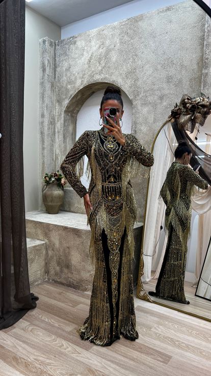 Special Hand Embroidered Dress with Yellow Stone Details