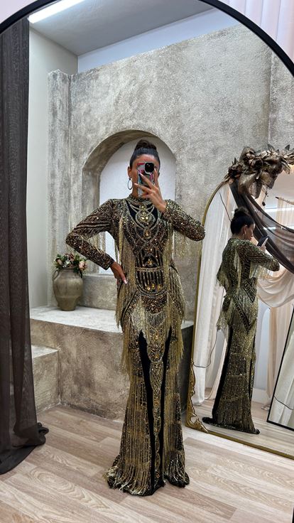 Special Hand Embroidered Dress with Yellow Stone Details