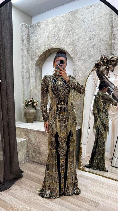 Special Hand Embroidered Dress with Yellow Stone Details