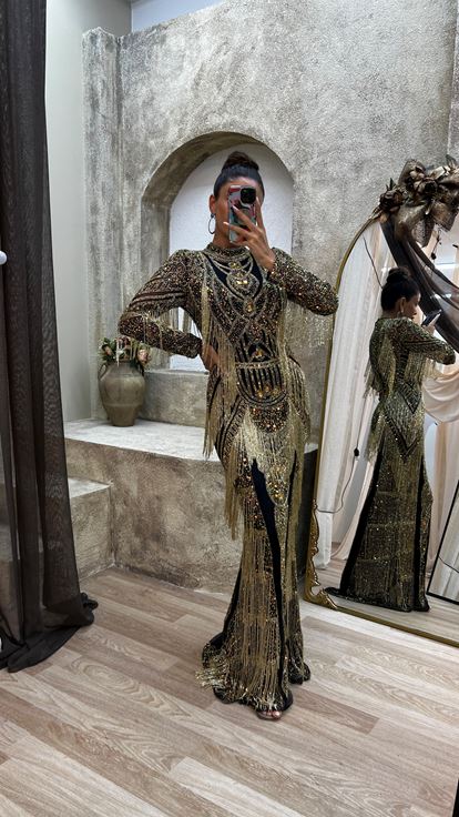 Special Hand Embroidered Dress with Yellow Stone Details