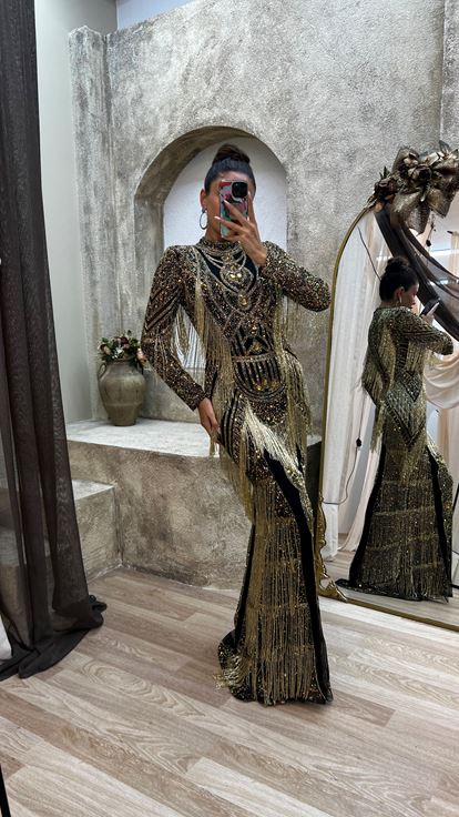 Special Hand Embroidered Dress with Yellow Stone Details