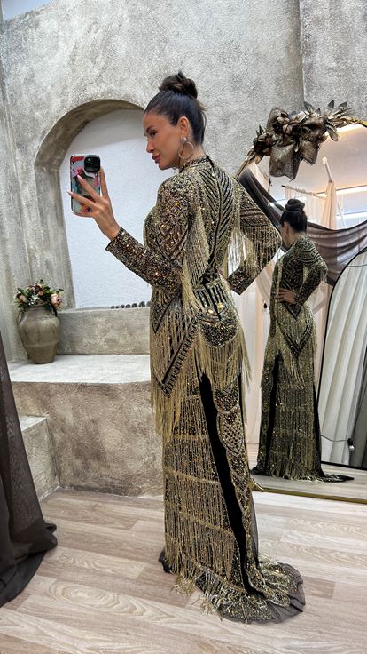 Special Hand Embroidered Dress with Yellow Stone Details