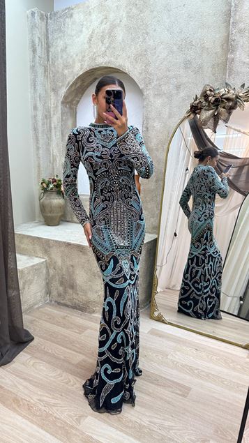 Black Custom Embroidery Detail Design Dress