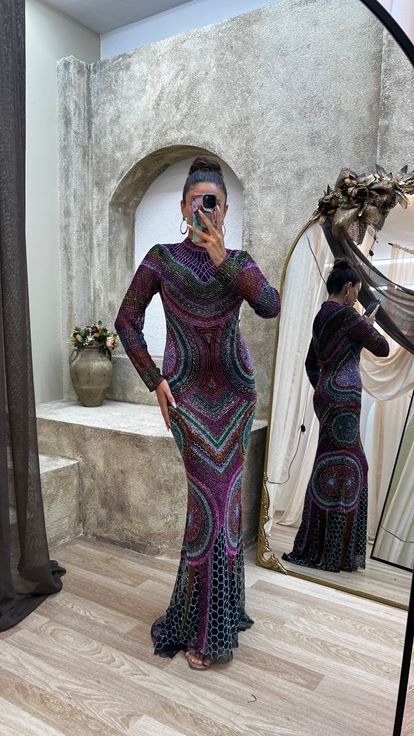 Plum Custom Embroidery Detail Design Dress