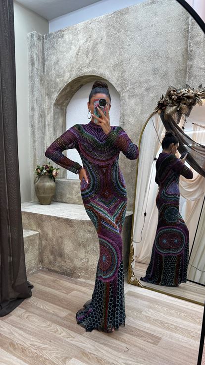 Plum Custom Embroidery Detail Design Dress