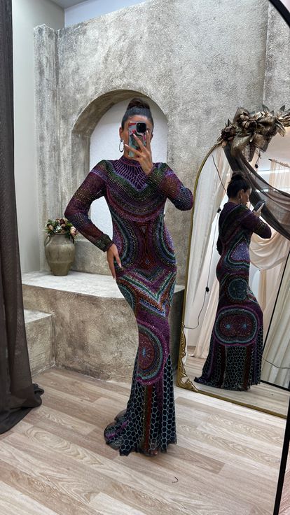 Plum Custom Embroidery Detail Design Dress