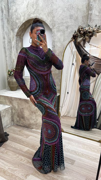 Plum Custom Embroidery Detail Design Dress