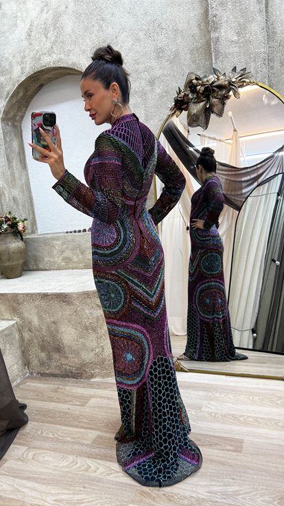 Plum Custom Embroidery Detail Design Dress