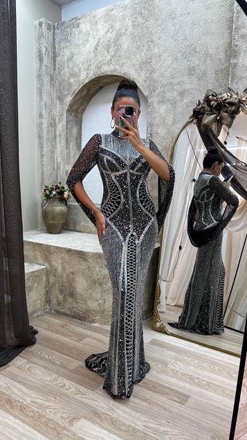 Black Custom Embroidery Detail Design Dress