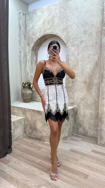 White Fringed Custom Embroidered Midiboy Dress