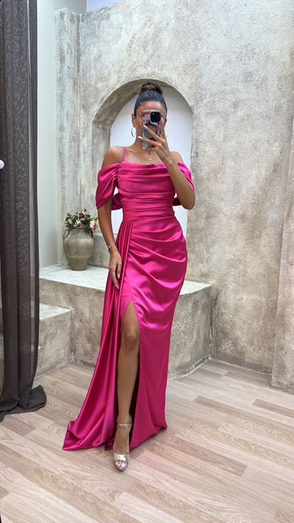 Vestido de noche con cordón de cuerda rosa