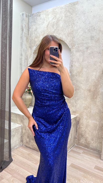 Saks Strapless Détail Drapé Plus Taille Sequin Robe de soirée