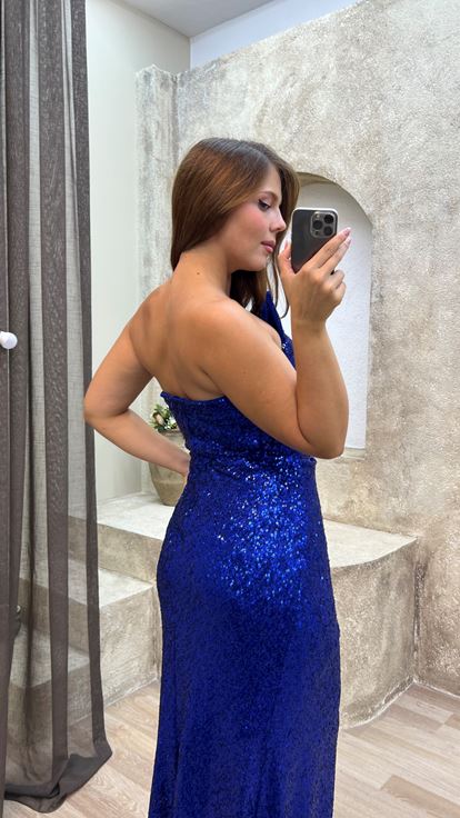 Saks Strapless Détail Drapé Plus Taille Sequin Robe de soirée