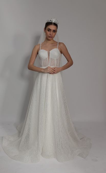 Chest Detailed Transparent Design Wedding Dress