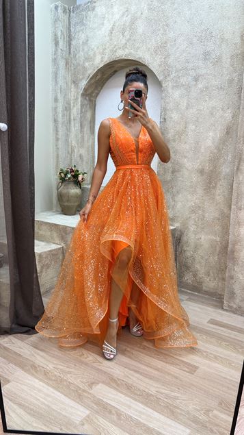 Orange Chest Détail Robe brodée