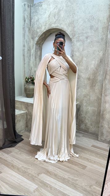 Beige Cross Dettaglio plissettata raso abito da sera