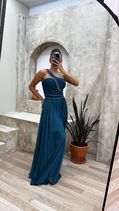 Verde Una spalla petto Burlesque tessuto abito da sera