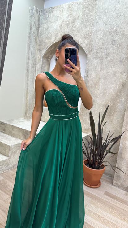 Smeraldo One Shoulder Petest Burlesque Tessuto Abito da sera