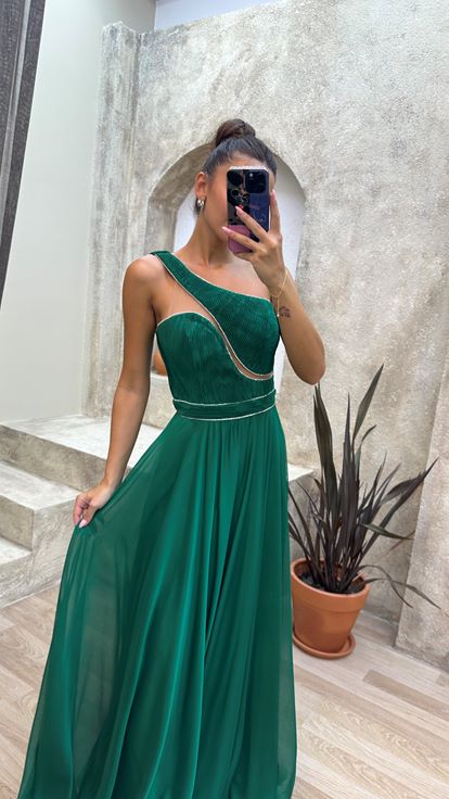 Smeraldo One Shoulder Petest Burlesque Tessuto Abito da sera