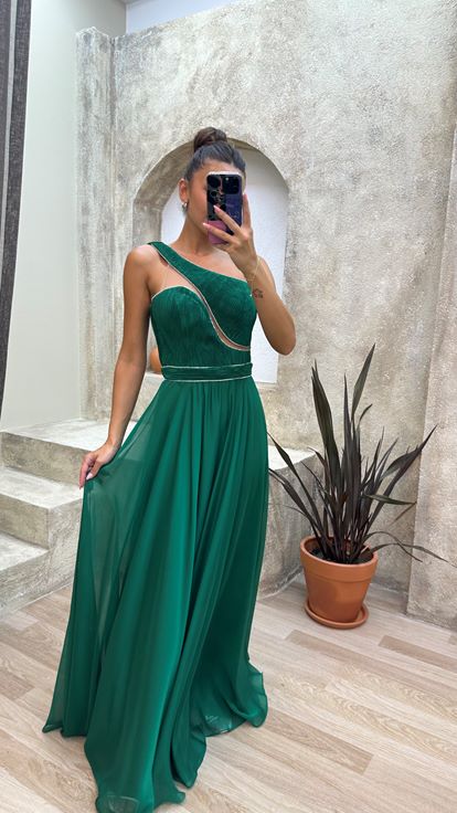 Smeraldo One Shoulder Petest Burlesque Tessuto Abito da sera