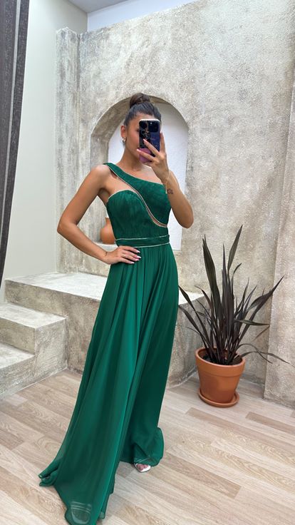 Smeraldo One Shoulder Petest Burlesque Tessuto Abito da sera