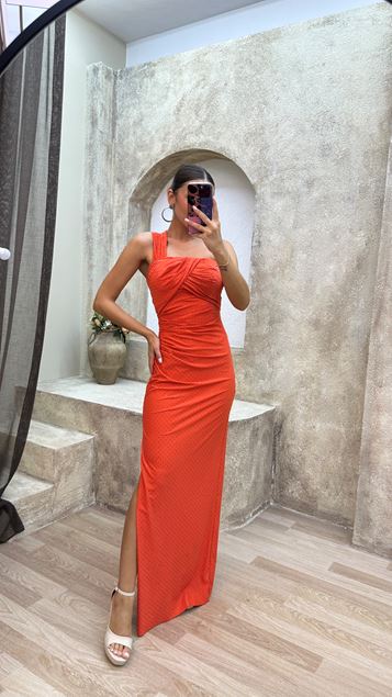 Orange Waist Detail Design Dress