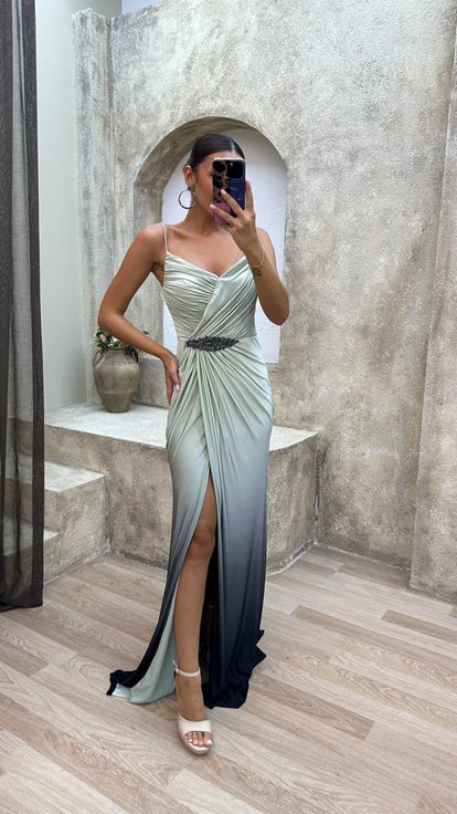 النعناع الأخضر حبل بروش فستان سهرة مفصل