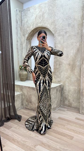 Yellow Special Embroidered Design Evening Dress