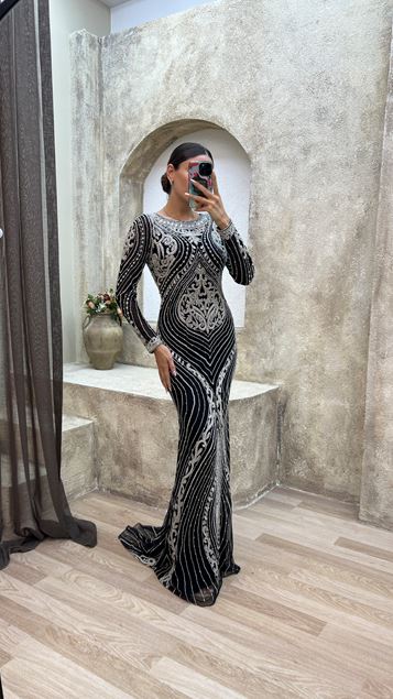 Yellow Special Embroidered Design Evening Dress