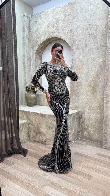 White Special Embroidered Design Evening Dress