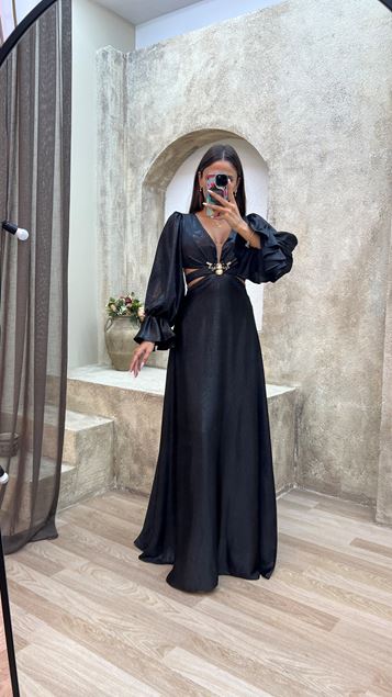 Black Balloon Arm Back Rope Detail Abito da sera