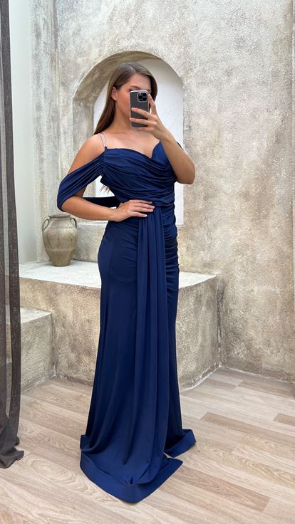 Croce Blu Navy Coulisse Plus Size Abito da sera