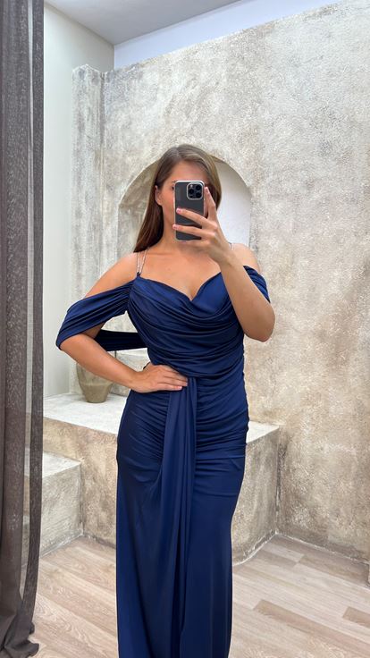 Croce Blu Navy Coulisse Plus Size Abito da sera