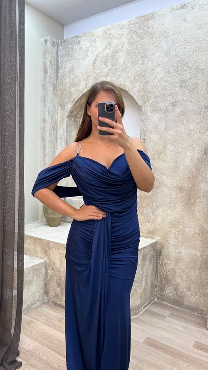Croce Blu Navy Coulisse Plus Size Abito da sera