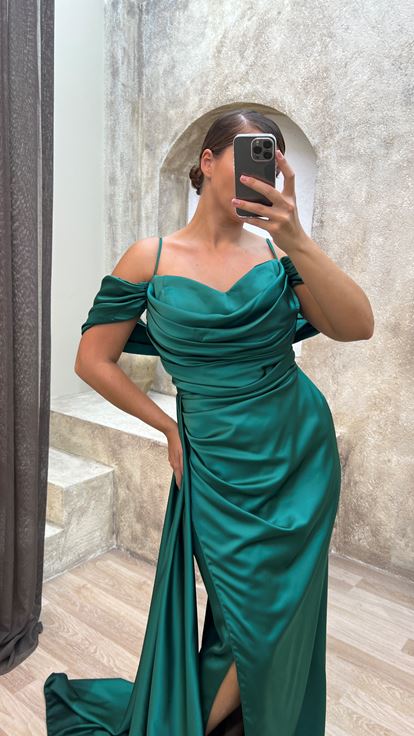 Emerald Rope Strap Sleeve Detail Abito da sera