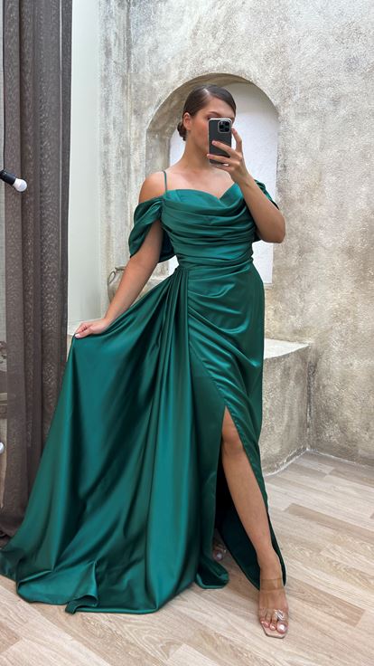 Emerald Rope Strap Sleeve Detail Abito da sera