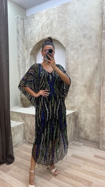 Vestido de noche de diseño de detalle bordado bordado verde