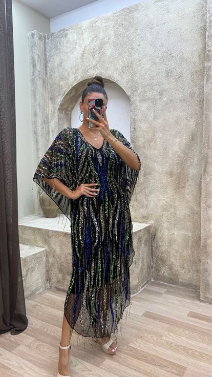 Yeşil Özel İşlemeli Tasarım Abiye Elbise