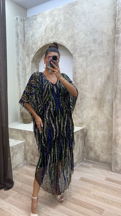 Yeşil Özel İşlemeli Tasarım Abiye Elbise