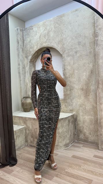 Black Special Embroidery Detail Design Evening Dress