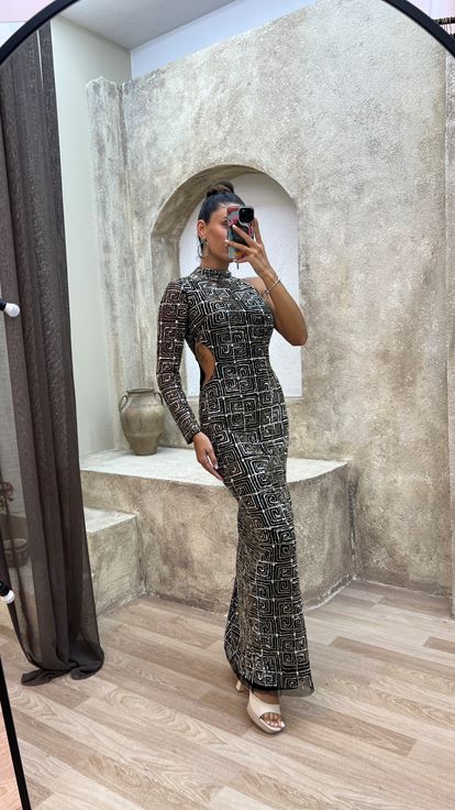 Black Special Embroidery Detail Design Evening Dress