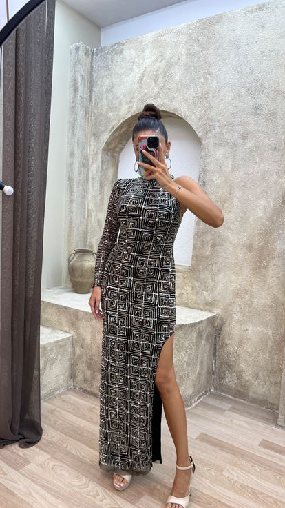 Black Special Embroidery Detail Design Evening Dress