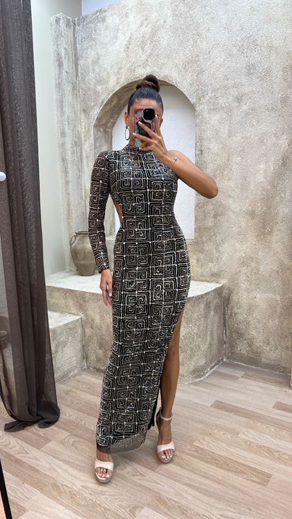 Black Special Embroidery Detail Design Evening Dress