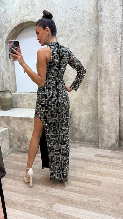 Black Special Embroidery Detail Design Evening Dress