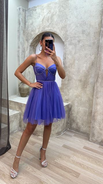 Lila Purple Cable Many Processing Detalle Diseño Tulle Vestido