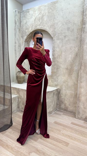 Bordeaux Bordeaux Bicycle Collar Processing Detail Design Evening Dress