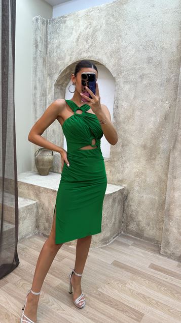 Green Green Neck Detail Design Dress