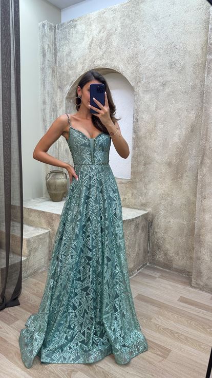 Mint Green Rope Hanger Processing Detail Design Evening Dress
