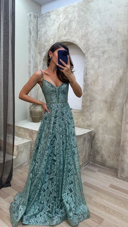 Mint Green Rope Hanger Processing Detail Design Evening Dress