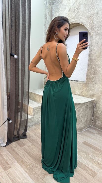 Abito Da Sera Dal Dettaglio Del Collo Verde Verde Smeraldo